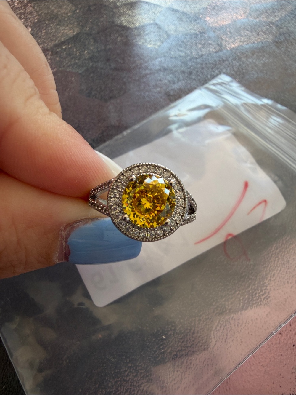 Yellow Halo Cocktail Ring with Pavé Accents Adjustable Size